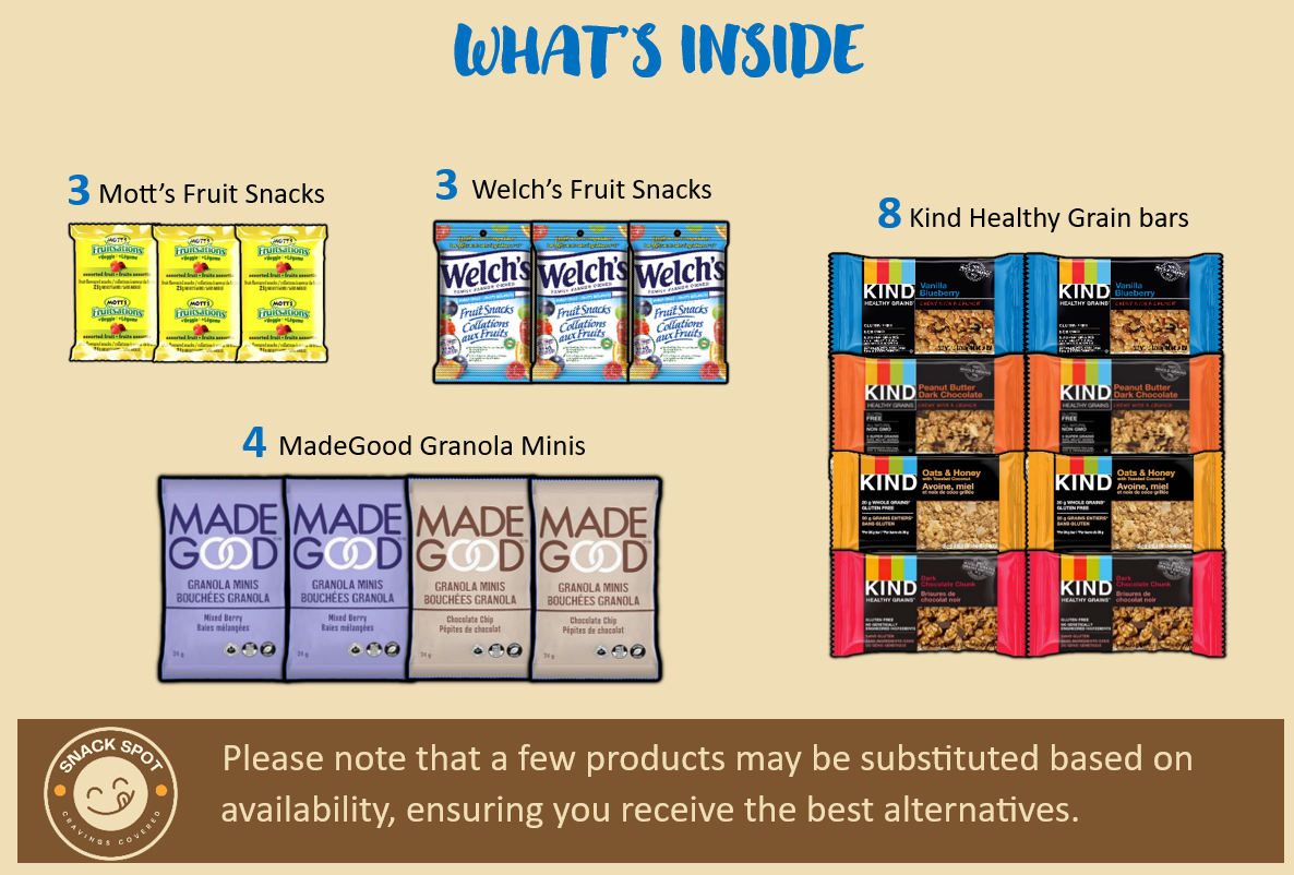 Image of Fruit Snacks and Granola Bars included in the 25ct Gluten-Free Box