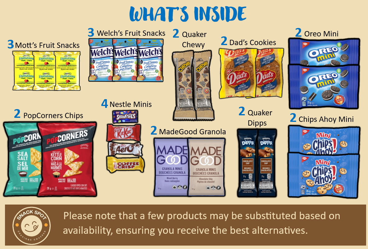 Image of Fruit Snacks, Cookies, Chips and Candies included in the 50ct Office Box