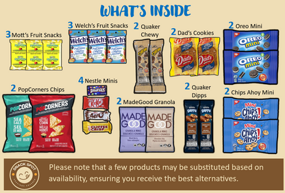 Image of Fruit Snacks, Cookies, Chips and Candies included in the 50ct Office Box
