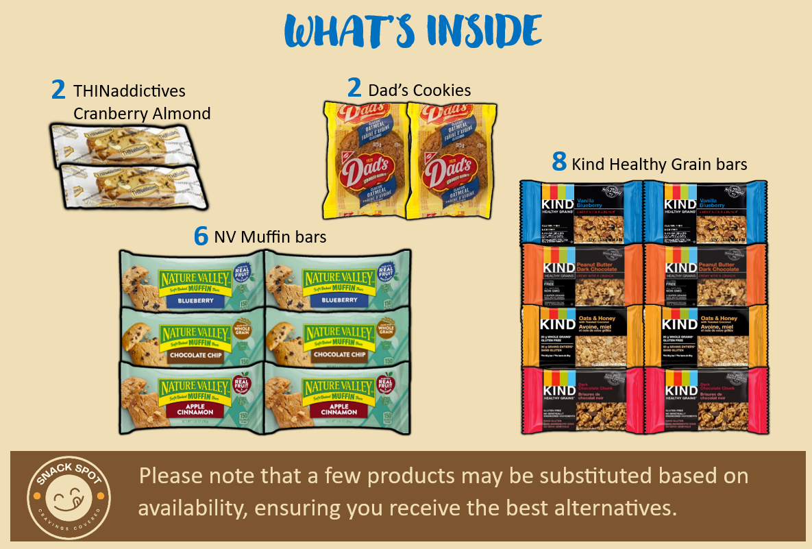 Image of Cookie and Bar products included in the 40ct Canadian Box